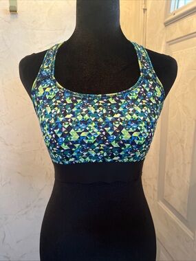 Victorias Secret Women's Geometric Print Sports Bra - Blue/Green size Medium